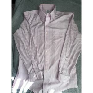 Brooks Brothers Regent Fit Shirt Men 15.5 34 Non-Iron Pink Blue Stripe Supima